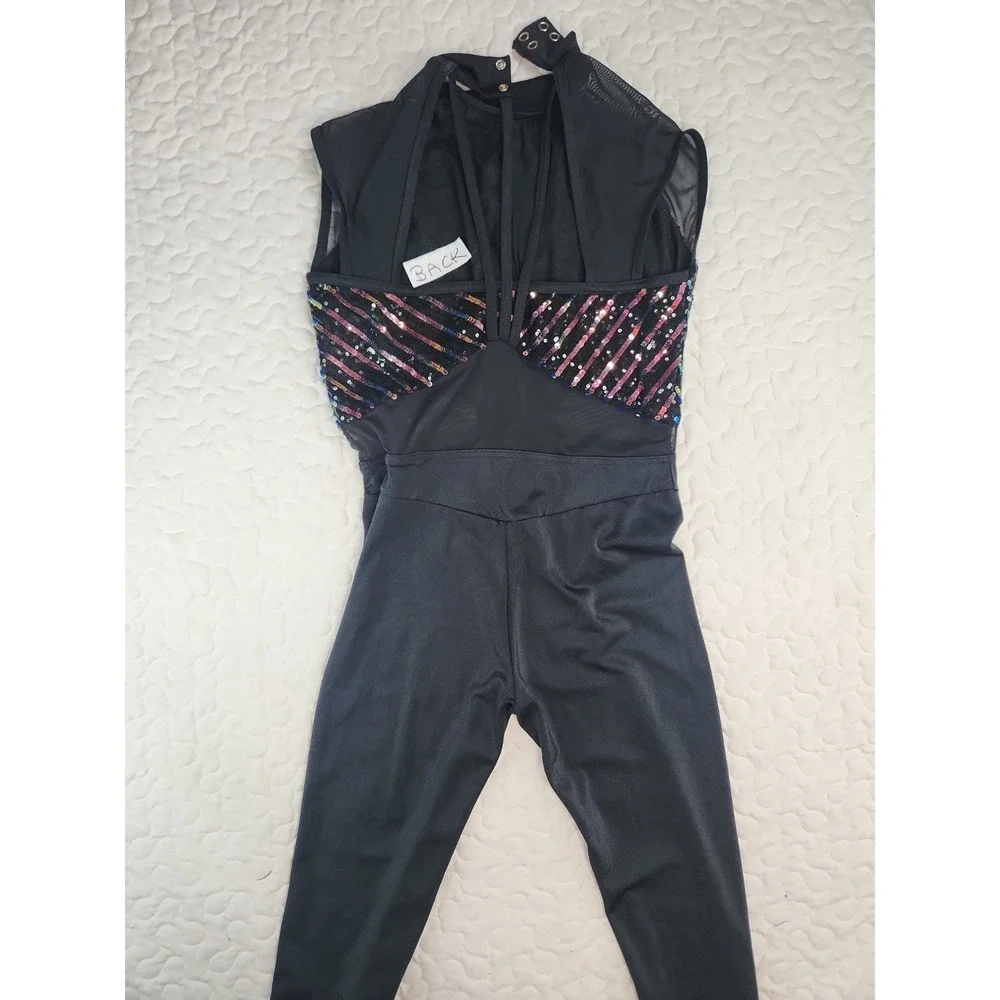 New XLC WEISSMAN Dance Costume Long Unitard Hit Me Hot Note 13784 Black Sequins